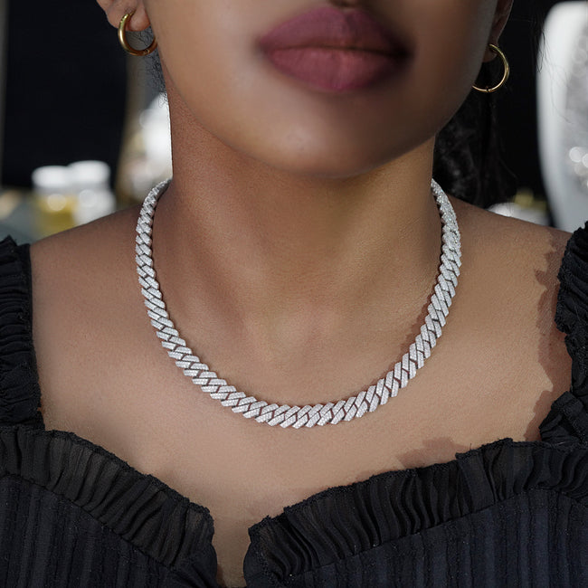 8mm Prong Cuban Link Chain in White Gold Main Image