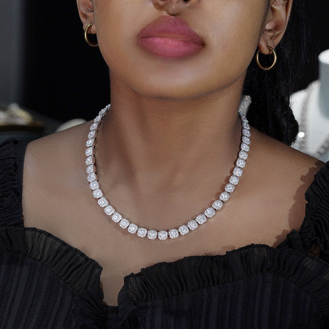 Micro Clustered Tennis Necklace in White Gold Main Image