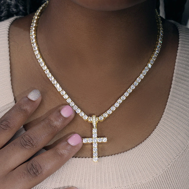 Bundle 18K Gold Iced Cross + 3mm Iced Tennis Chain Main Image