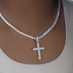 Bundle White Gold Iced Cross + 3mm Iced Tennis Chain