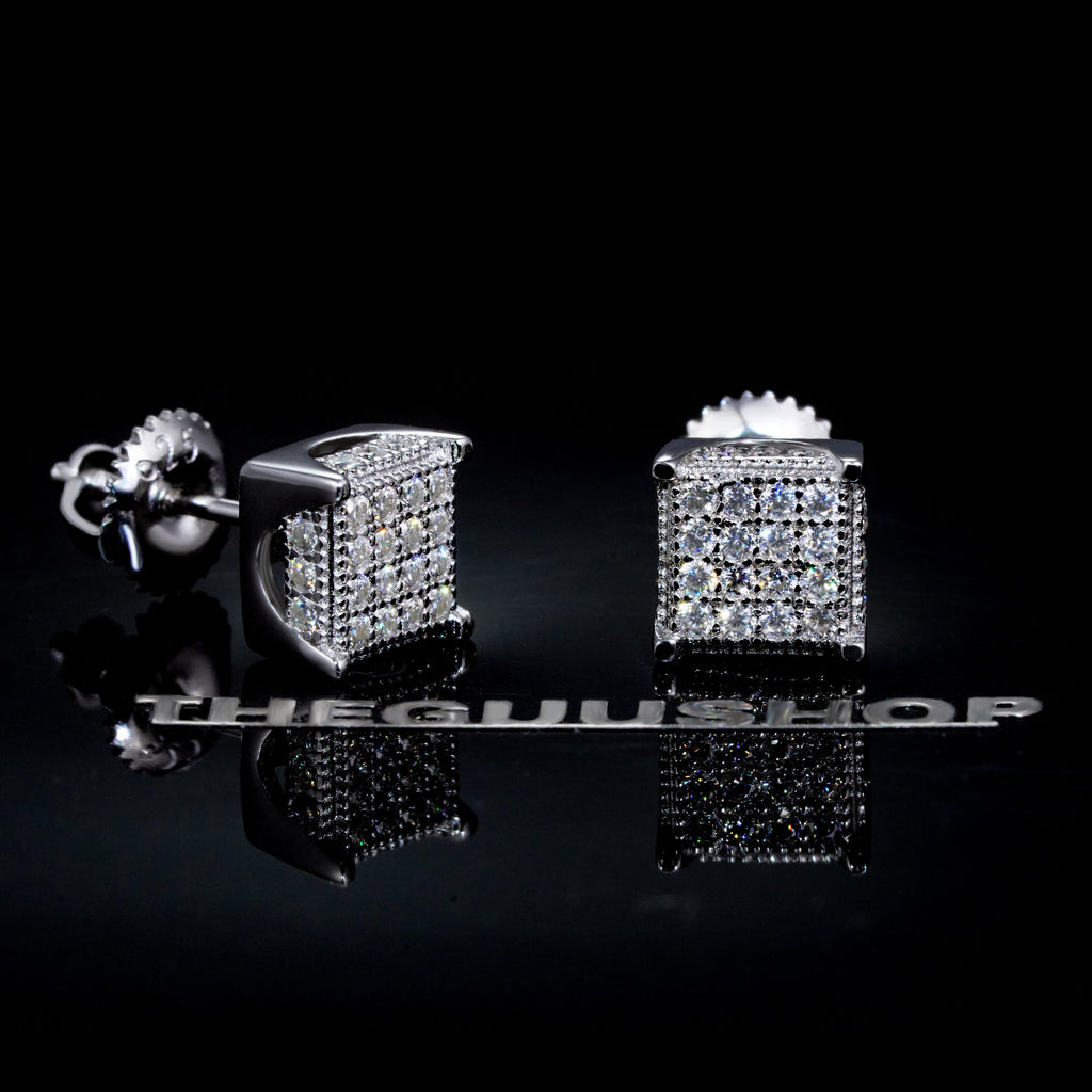 925s & VVS Moissanite 3D Cube Earrings WhiteGold