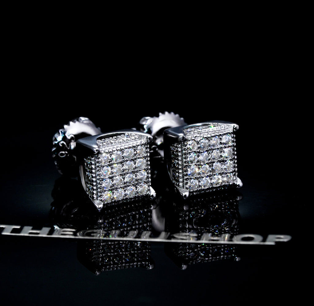 925s & VVS Moissanite 3D Cube Earrings WhiteGold