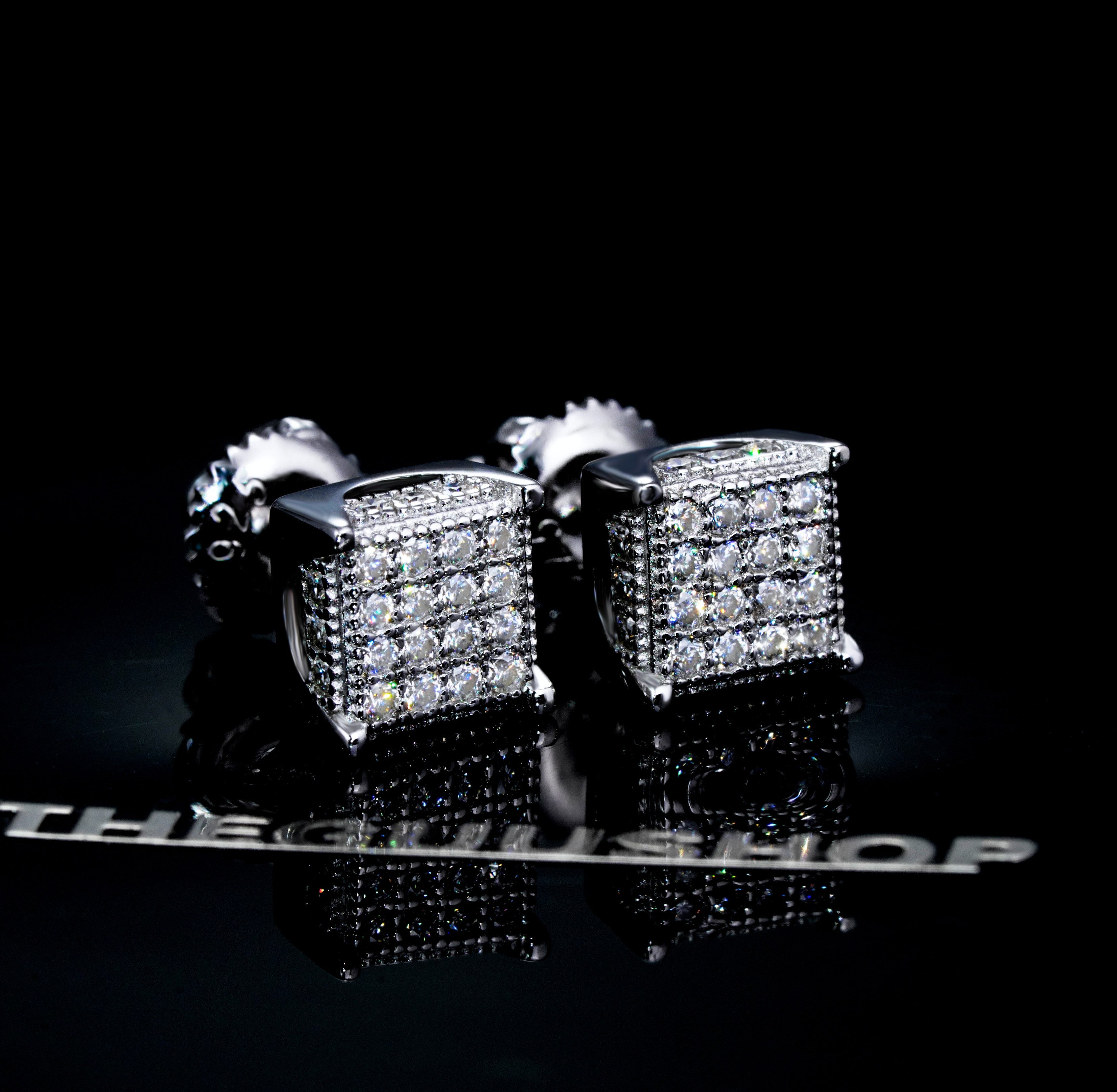 925s & VVS Moissanite 3D Cube Earrings WhiteGold