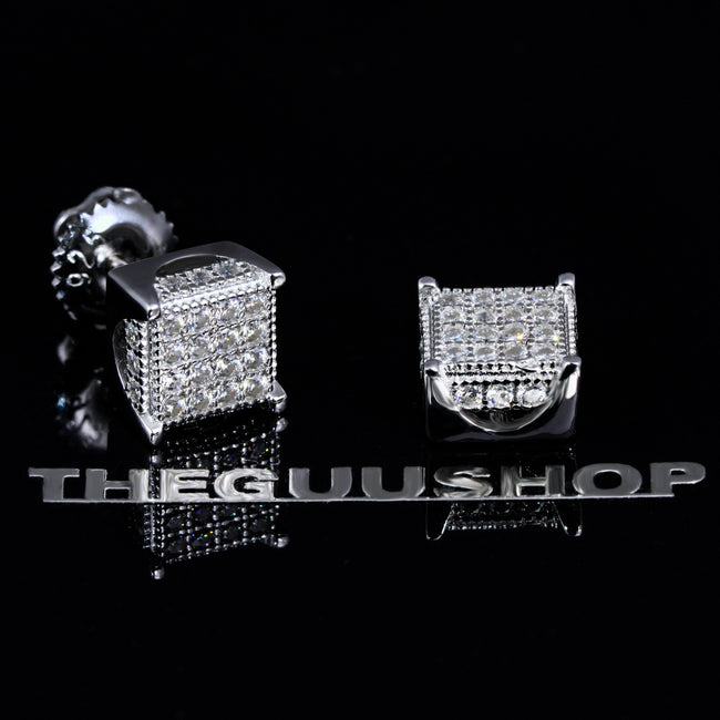 925s & VVS Moissanite 3D Cube Earrings WhiteGold Hover Image