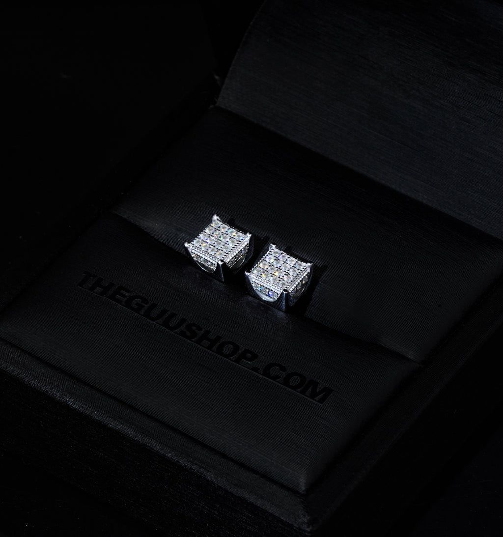 925s & VVS Moissanite 3D Cube Earrings WhiteGold