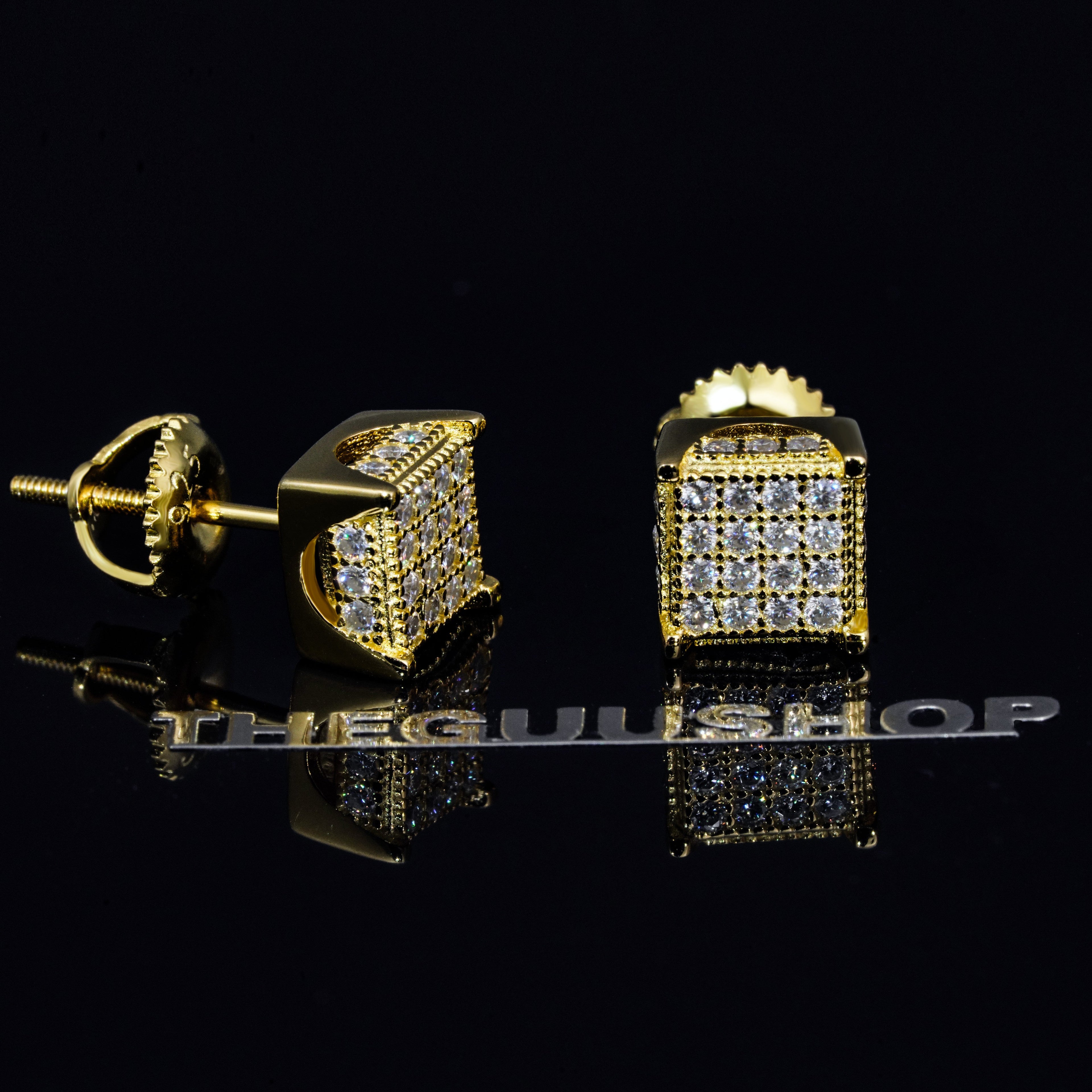 925s & VVS Moissanite 3D Cube Earrings 18K Gold