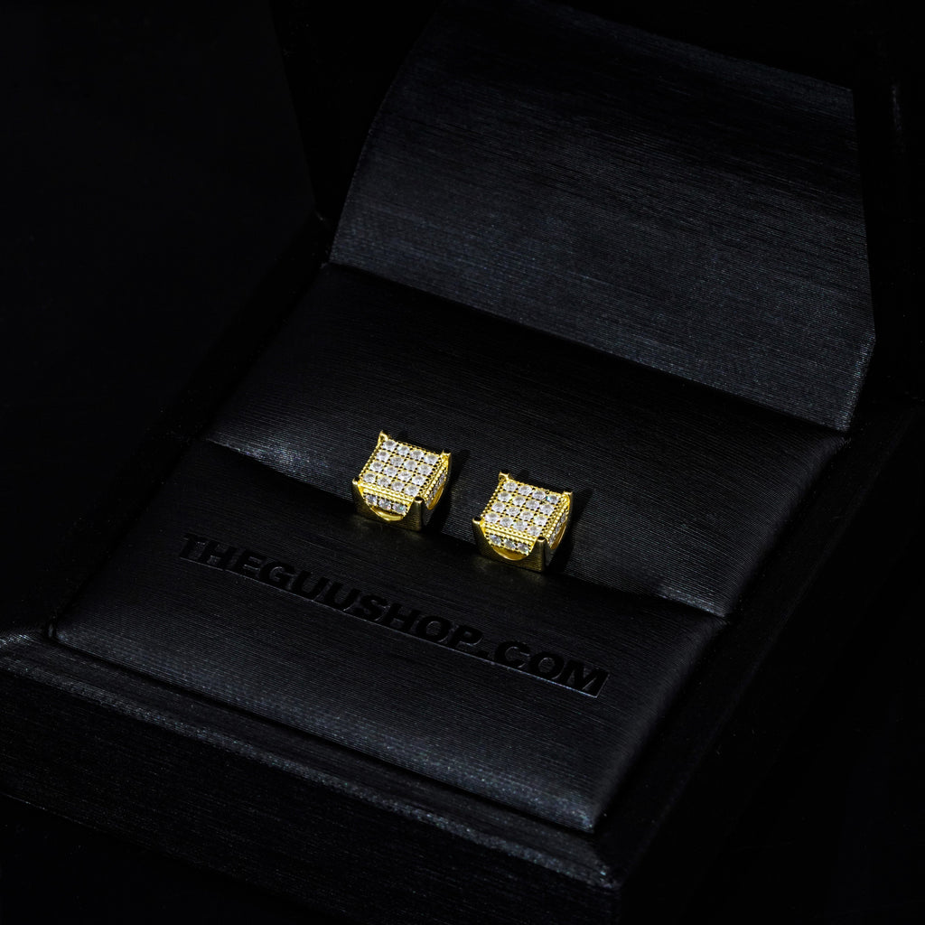 925s & VVS Moissanite 3D Cube Earrings 18K Gold