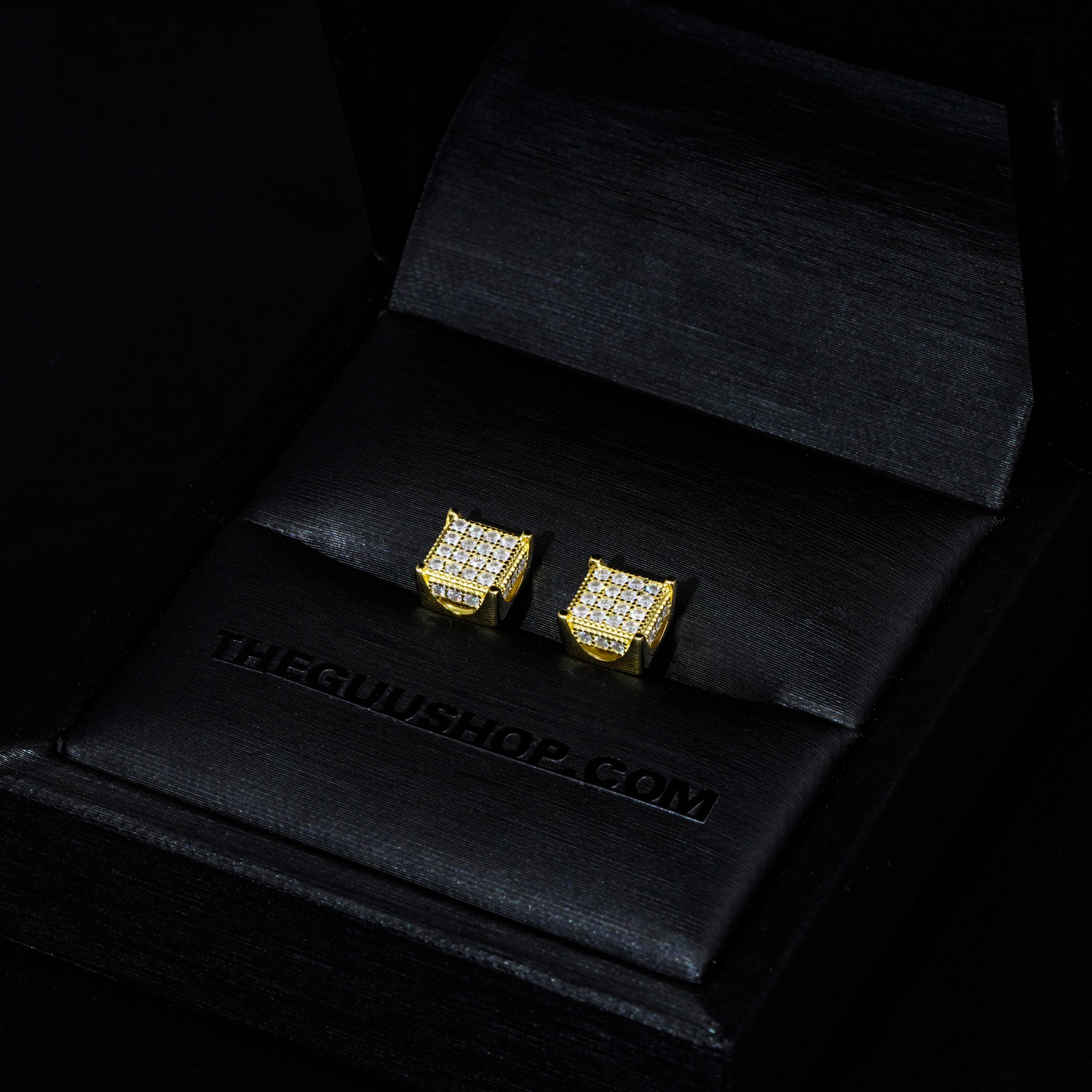 925s & VVS Moissanite 3D Cube Earrings 18K Gold
