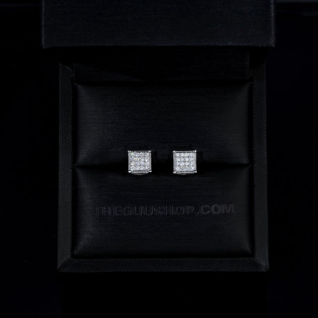 925s & VVS Moissanite 3D Cube Earrings WhiteGold Main Image