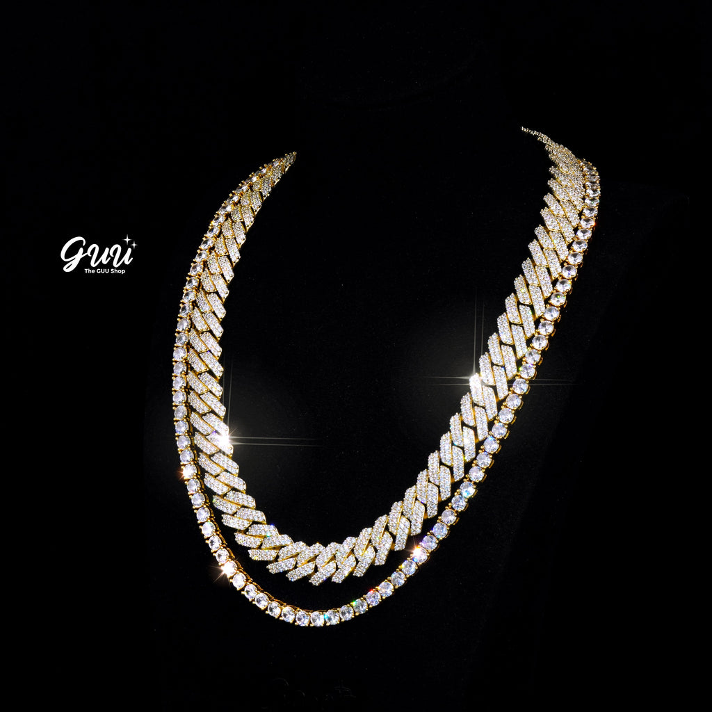 Bundle 14MM Prong Cuban + 5MM Tennis In Gold