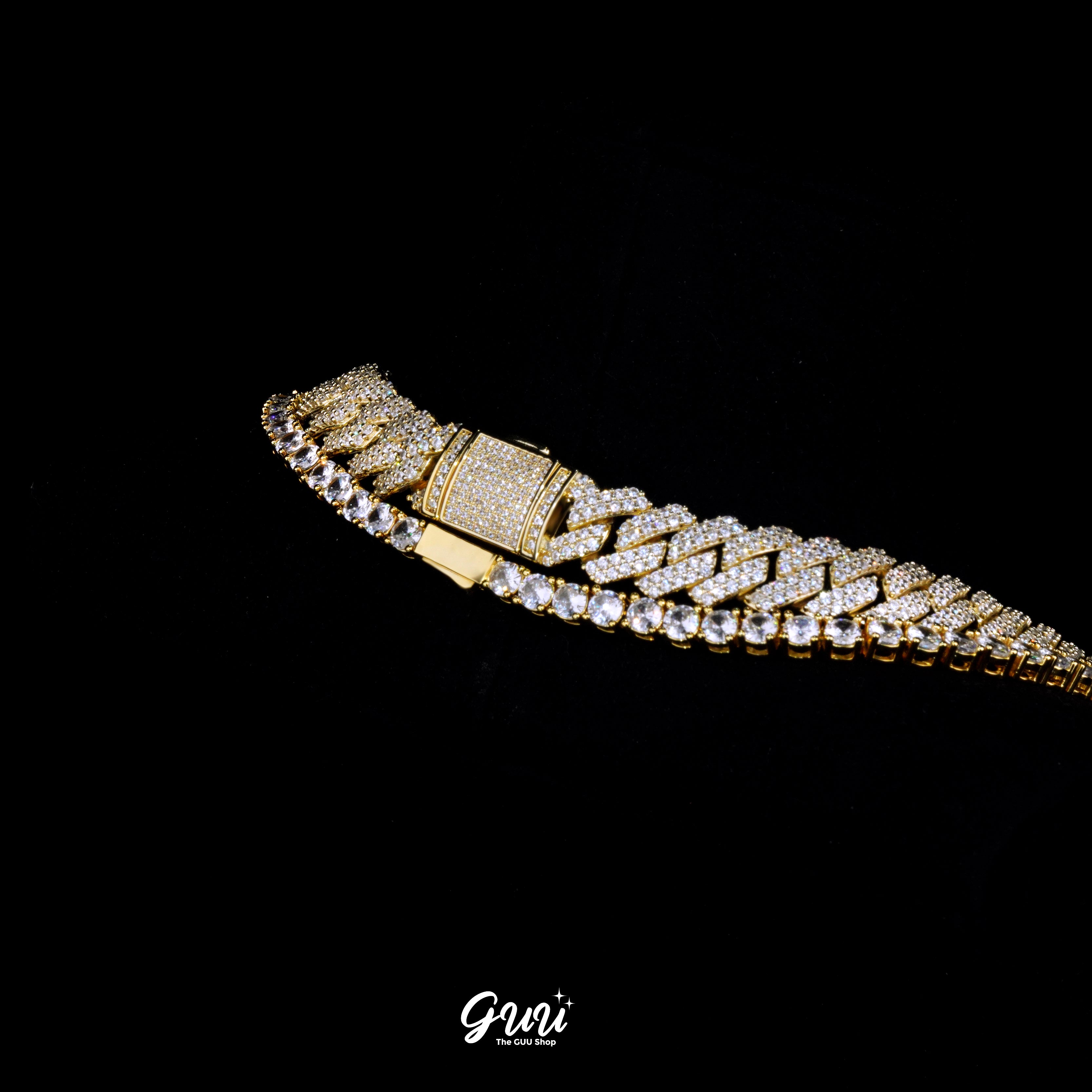 Bundle 14MM Prong Cuban + 5MM Tennis In Gold