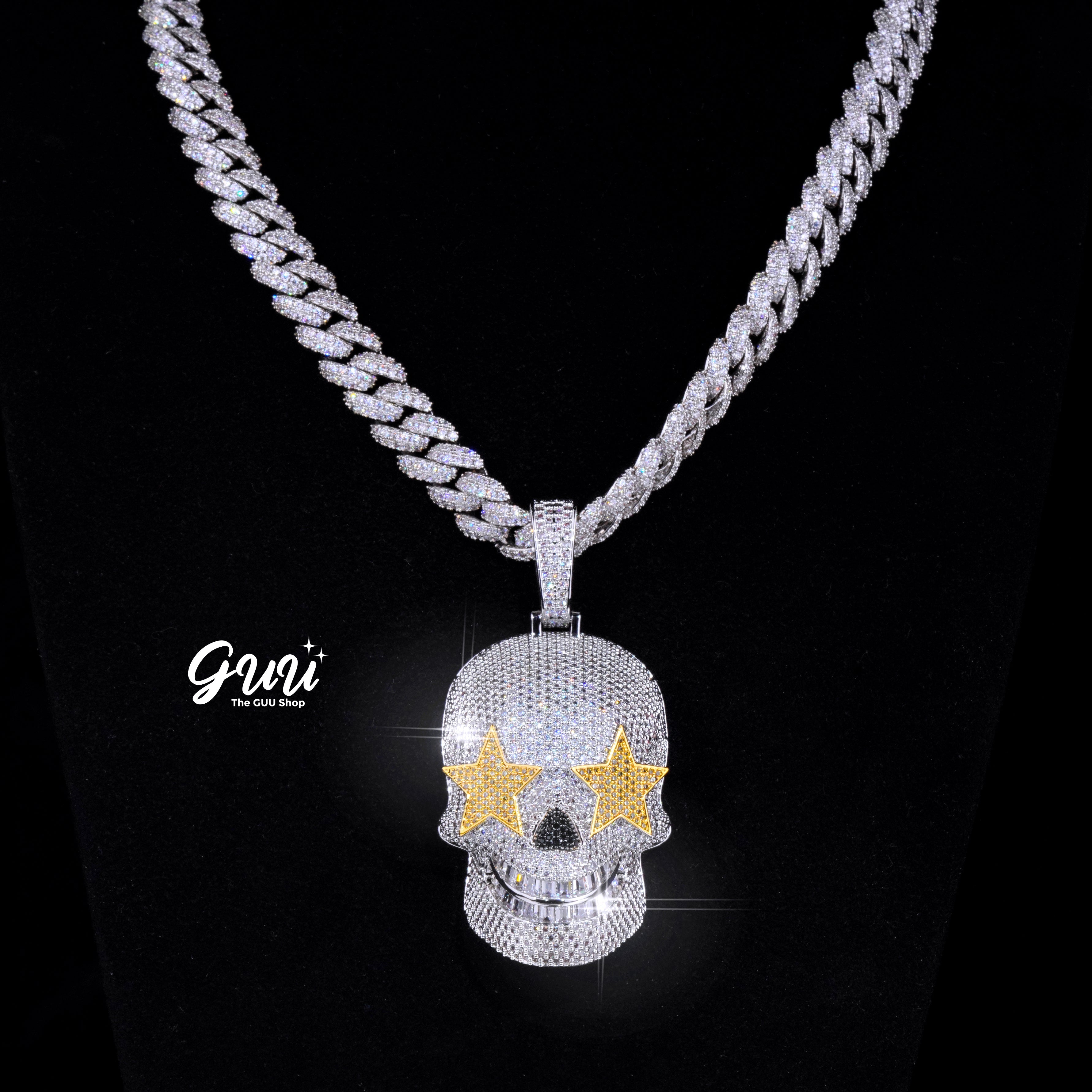 Star Eyes Skull Solid Iced Necklace