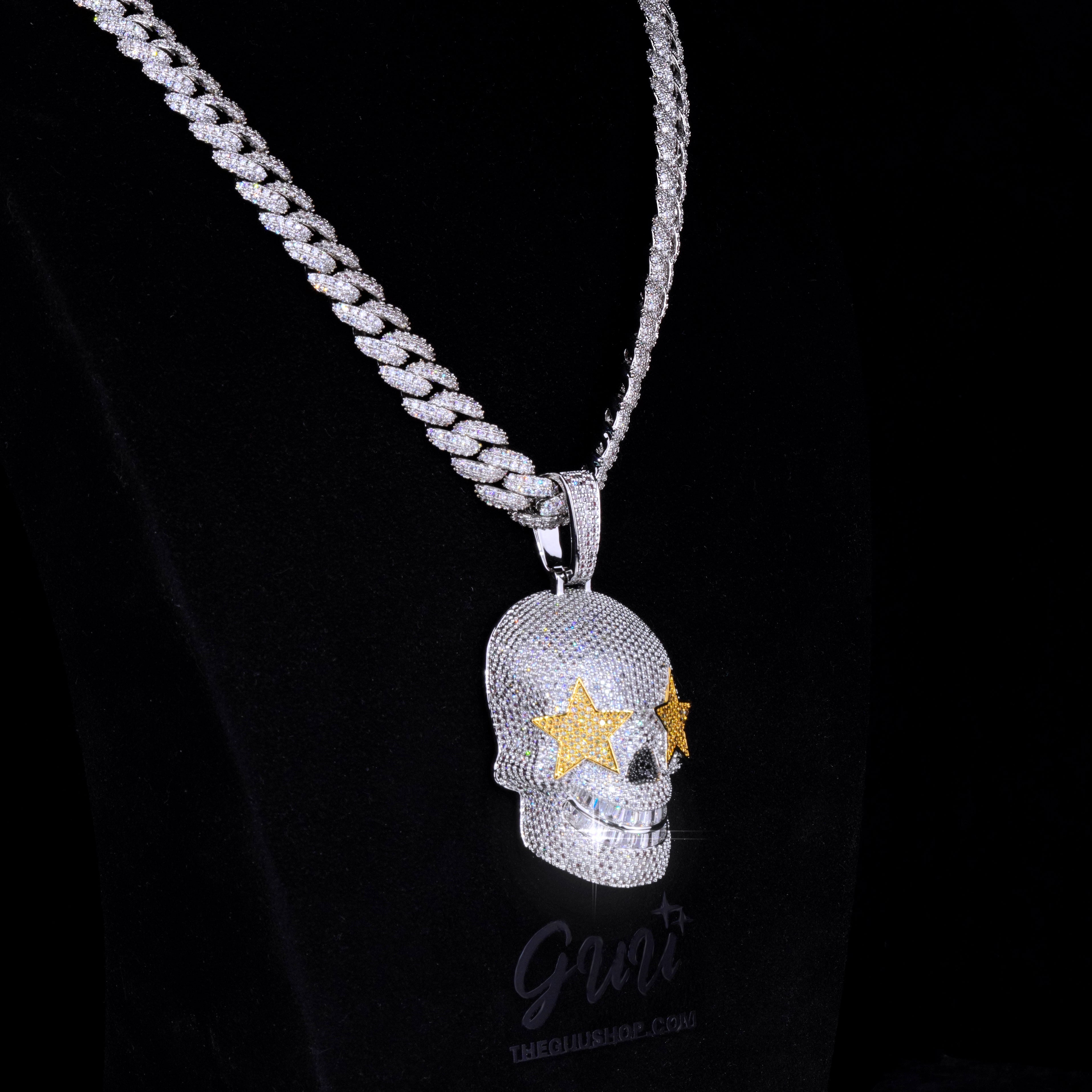 Star Eyes Skull Solid Iced Necklace