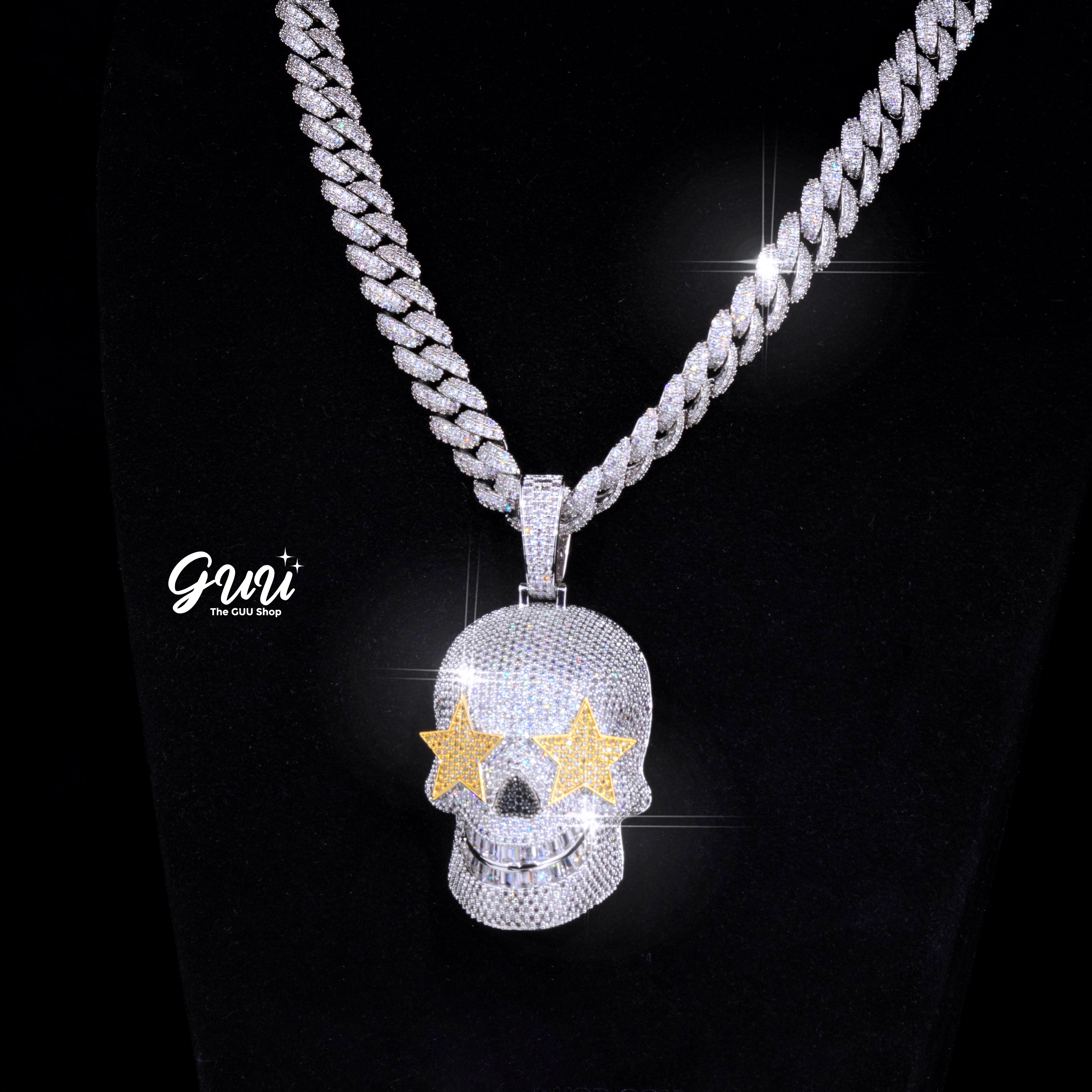 Star Eyes Skull Solid Iced Necklace