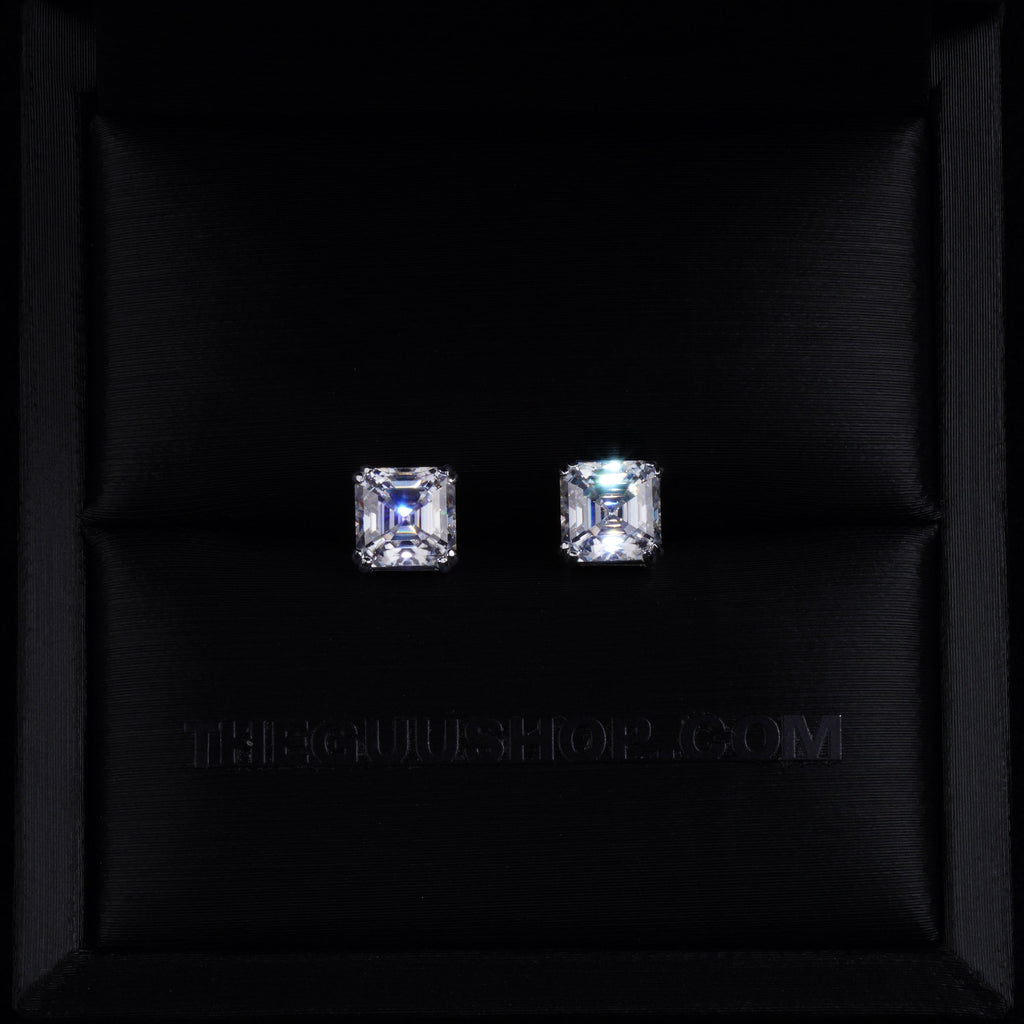 VVS Moissanite Asscher Cut Stud Earrings In White Gold