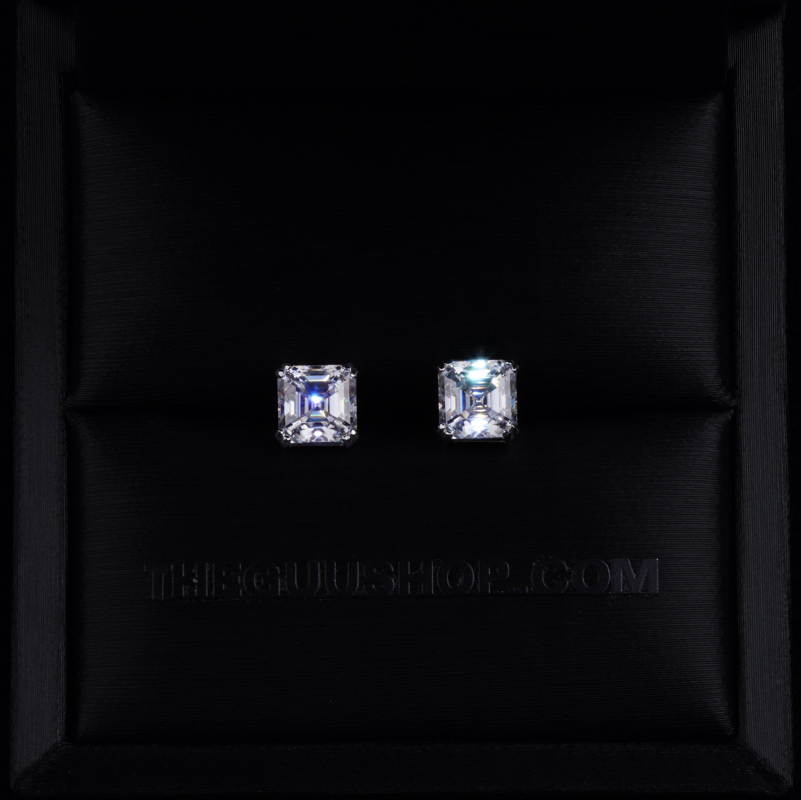 VVS Moissanite Asscher Cut Stud Earrings In White Gold