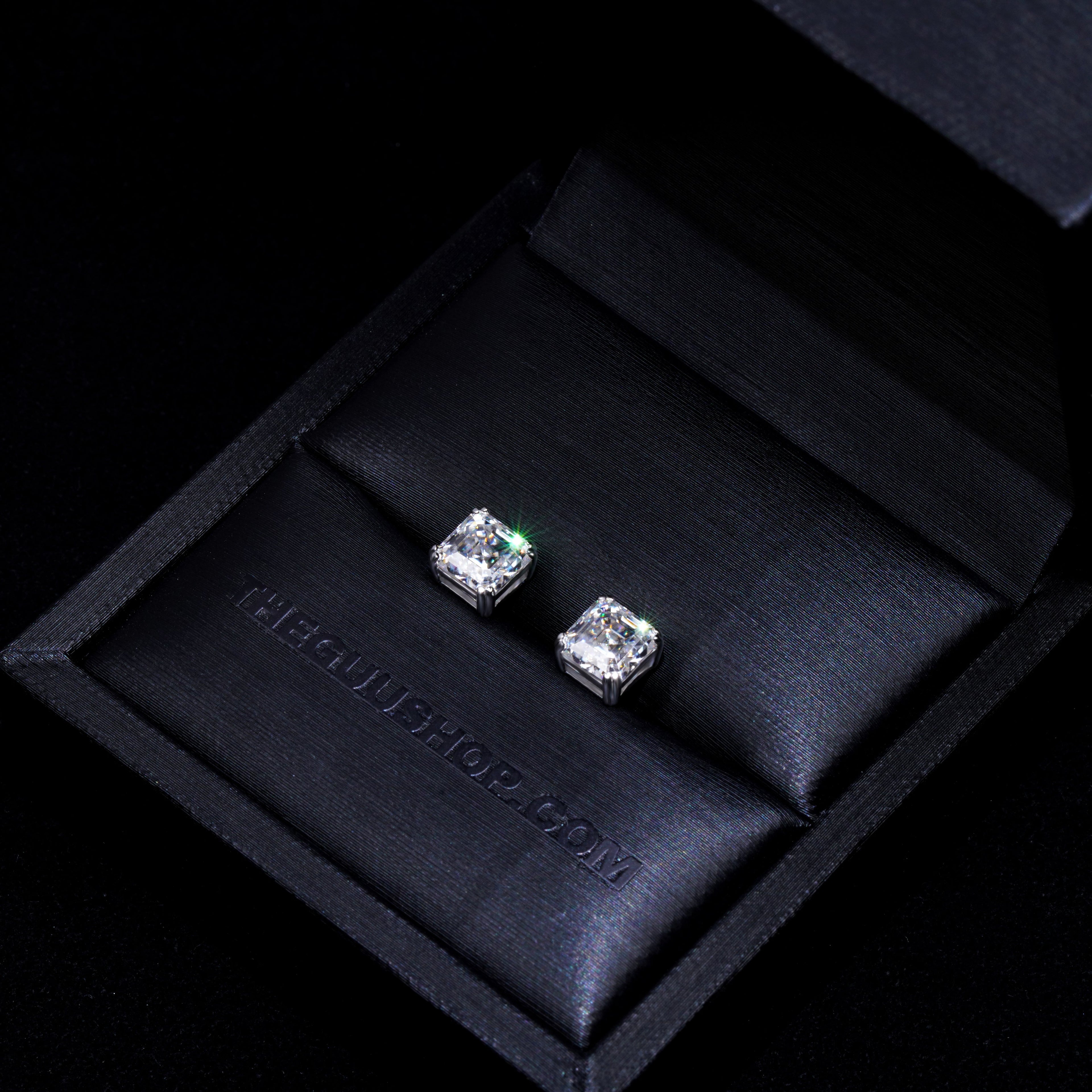 VVS Moissanite Asscher Cut Stud Earrings In White Gold