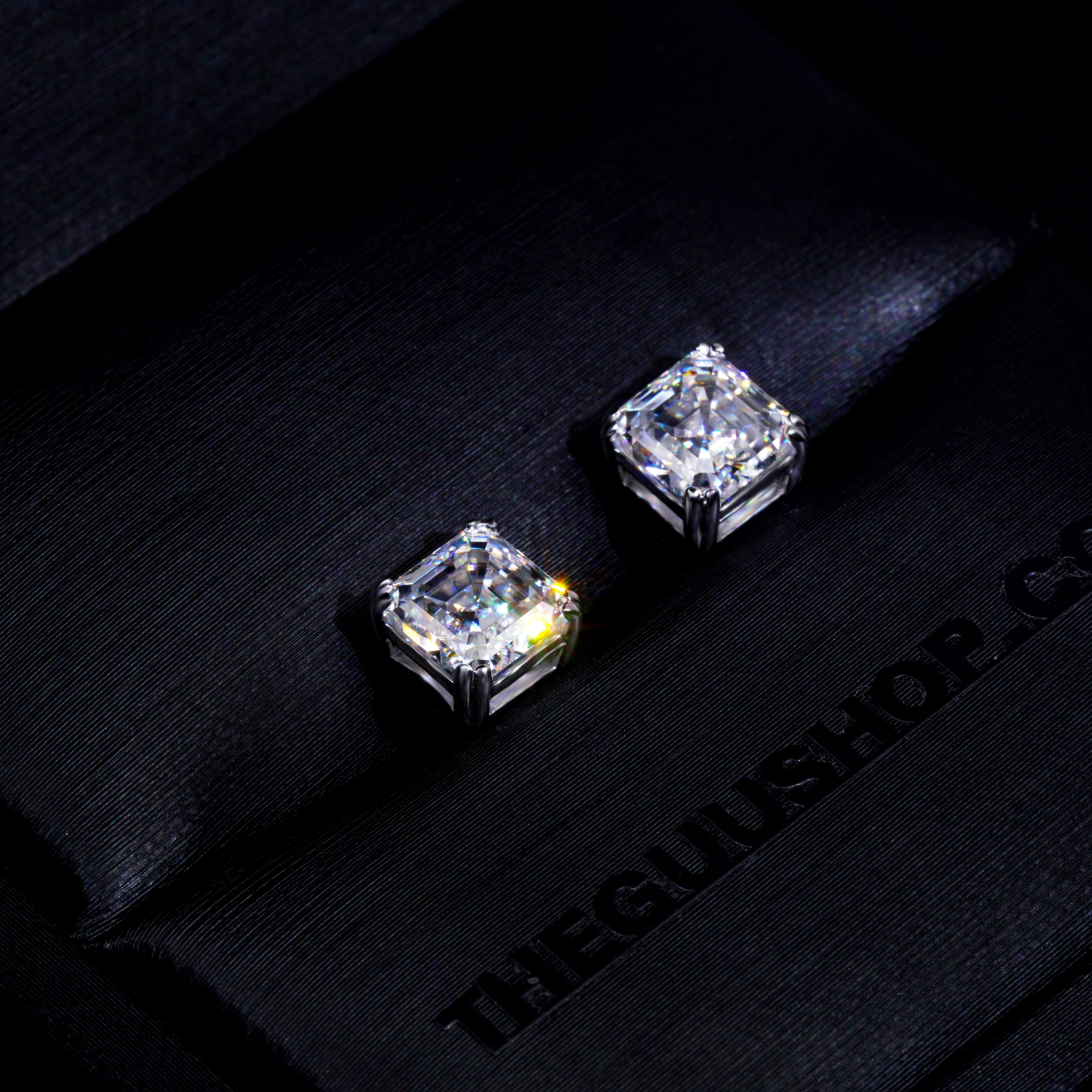 VVS Moissanite Asscher Cut Stud Earrings In White Gold