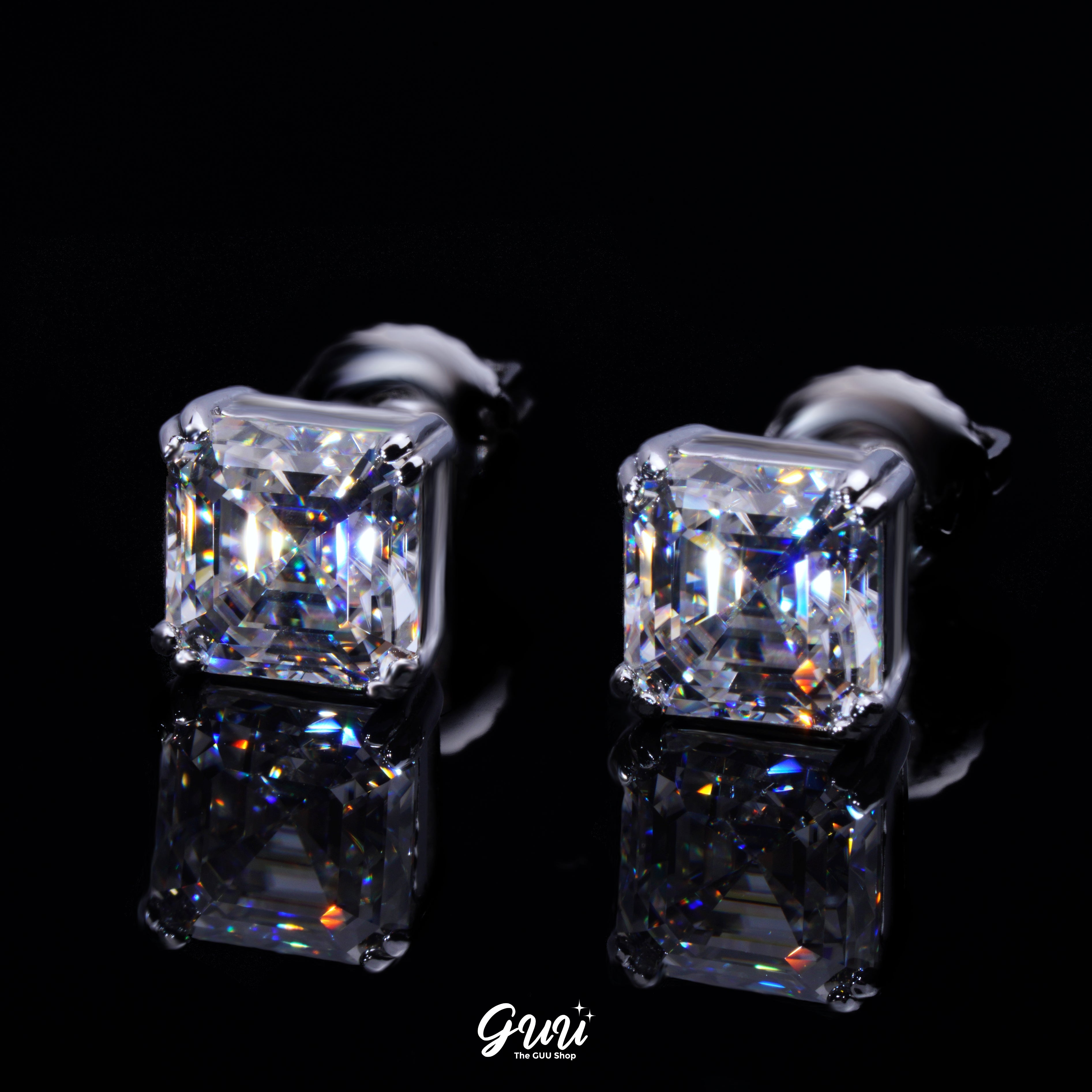 VVS Moissanite Asscher Cut Stud Earrings In White Gold