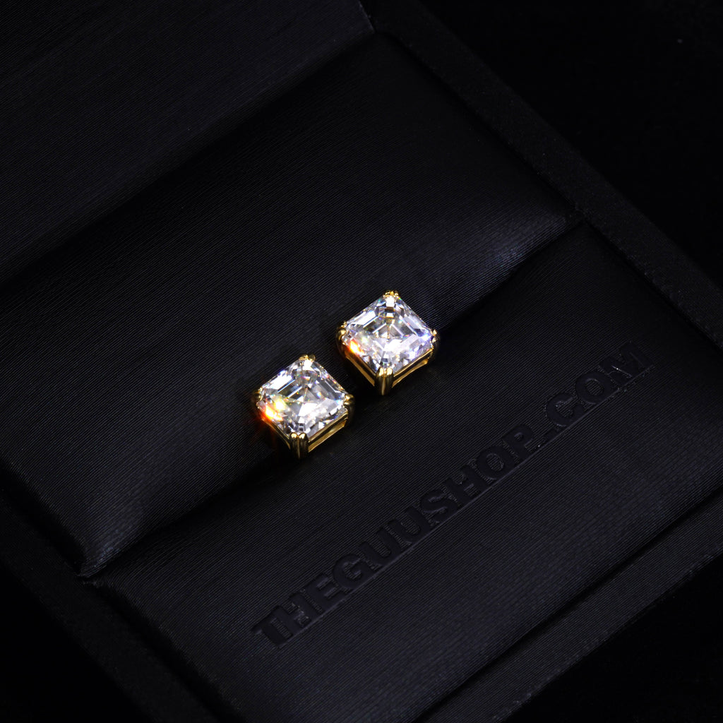 VVS Moissanite Asscher Cut Stud Earrings In 18K Gold