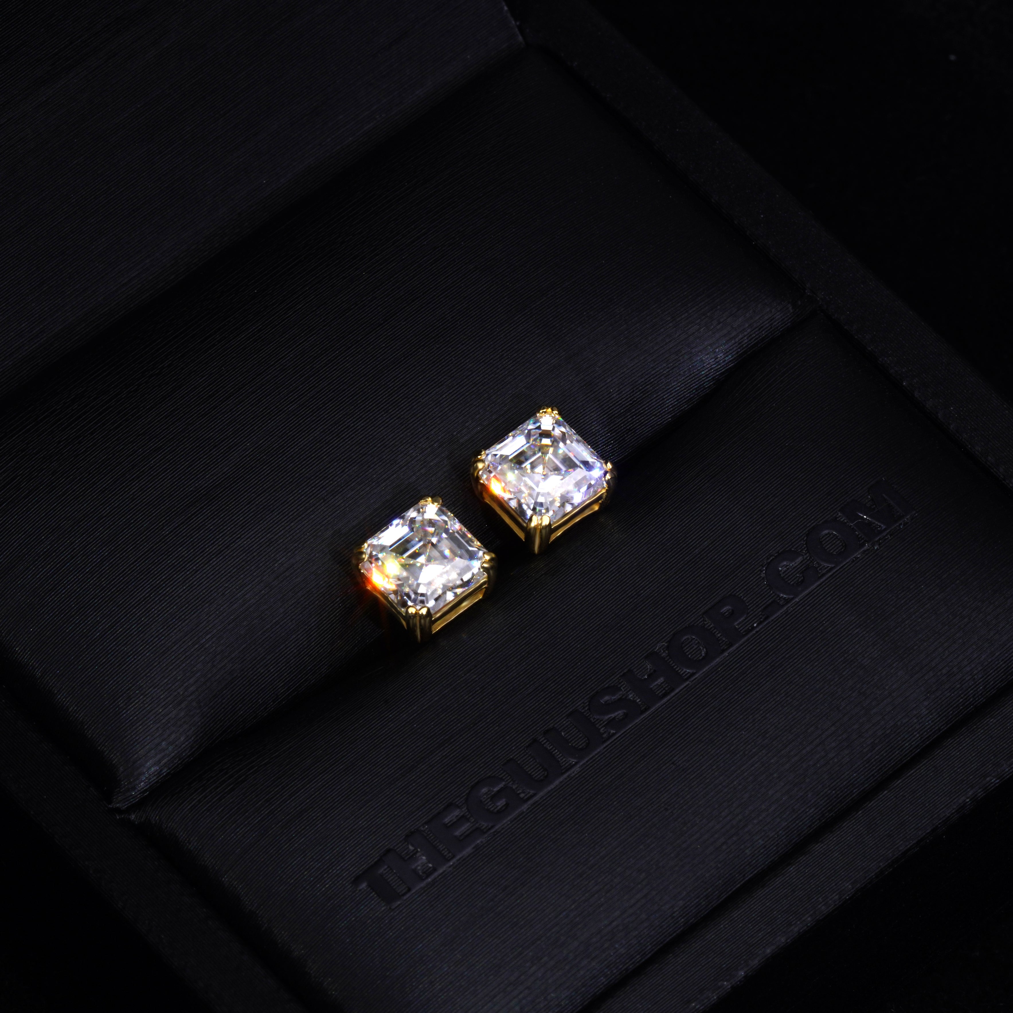 VVS Moissanite Asscher Cut Stud Earrings In 18K Gold