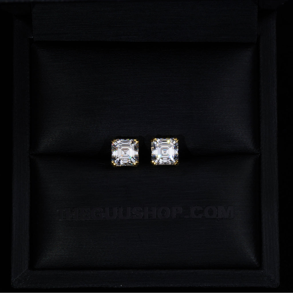 VVS Moissanite Asscher Cut Stud Earrings In 18K Gold