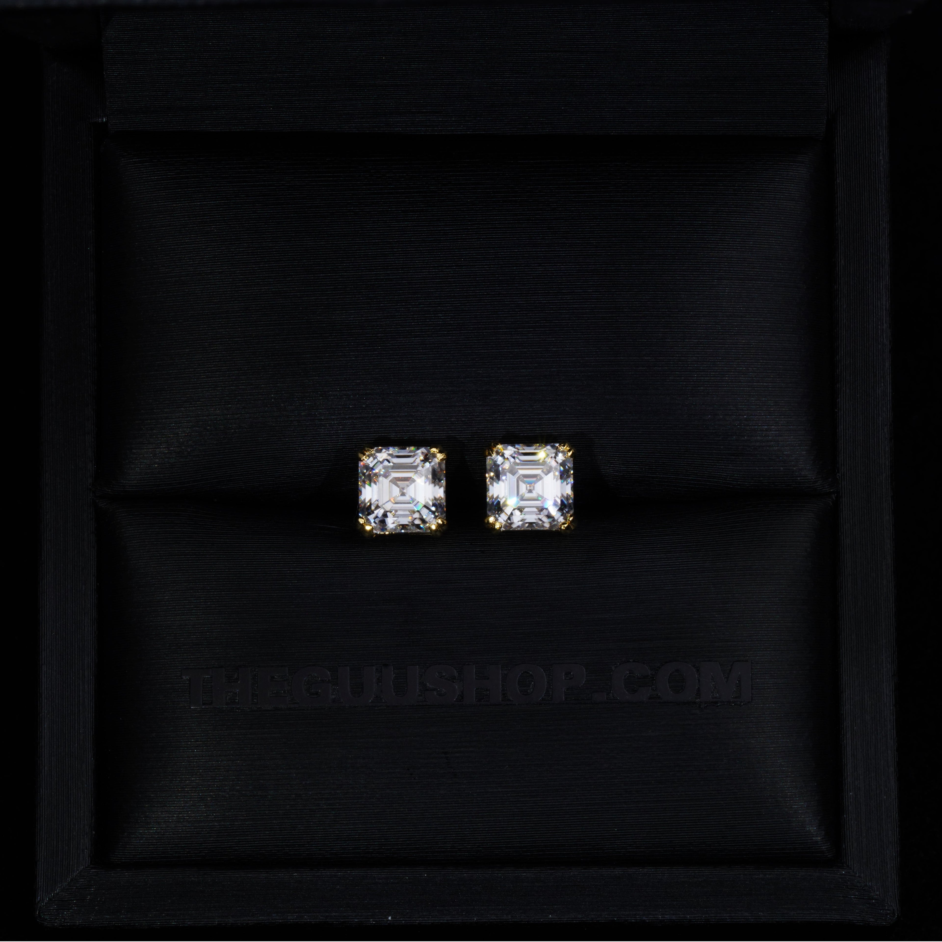 VVS Moissanite Asscher Cut Stud Earrings In 18K Gold
