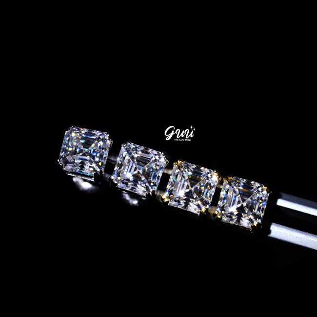 VVS Moissanite Asscher Cut Stud Earrings In White Gold Main Image