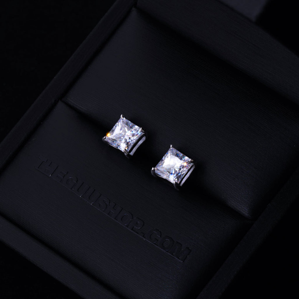 2.40 Carat VVS Moissanite Princess Cut Stud Earrings