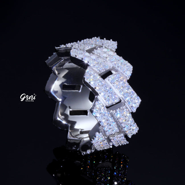 925S & VVS Moissanite Cuban Link Ring White Gold Hover Image