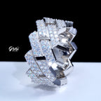 925S & VVS Moissanite Cuban Link Ring White Gold
