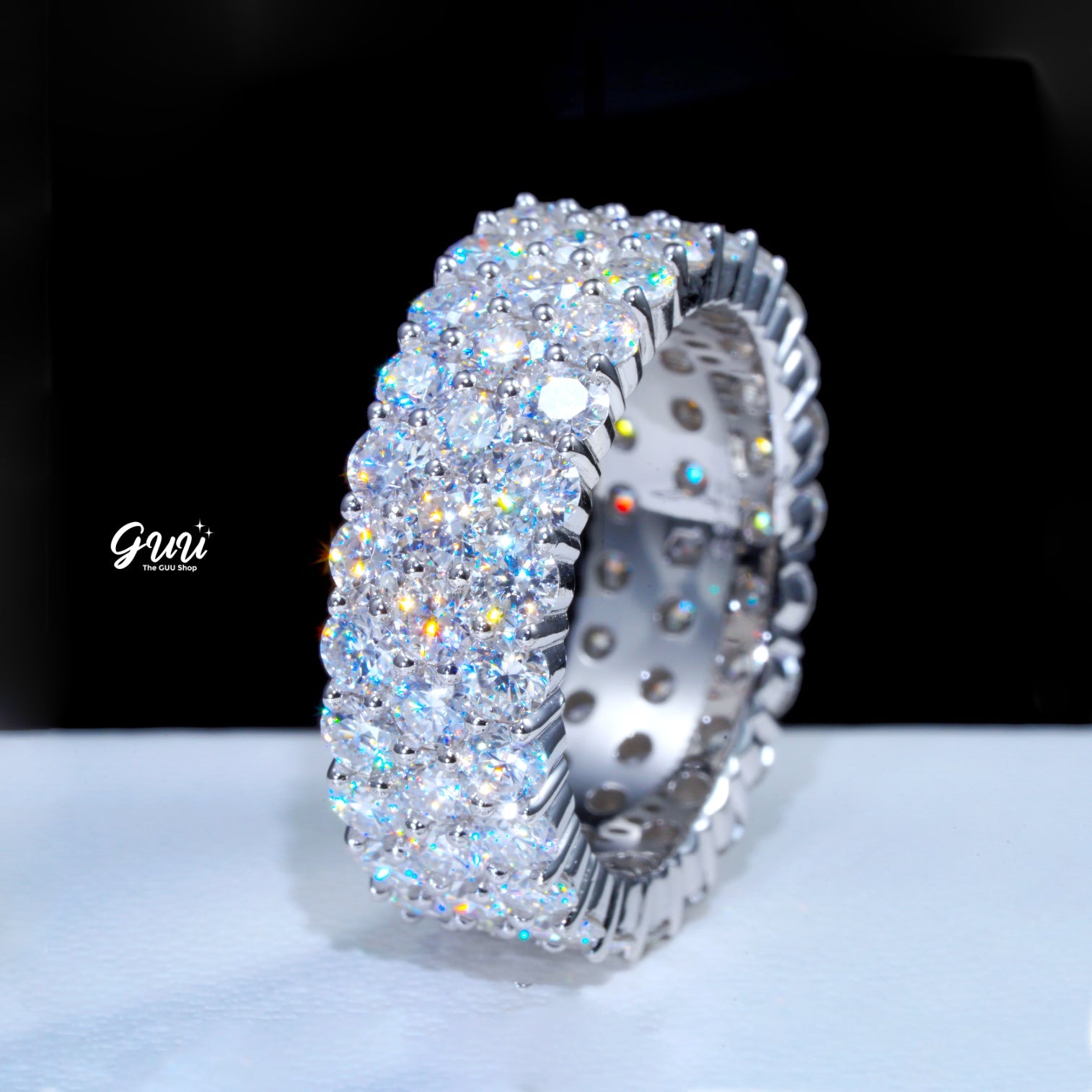925S & VVS Moissanite 3-Row Eternity Ring White Gold
