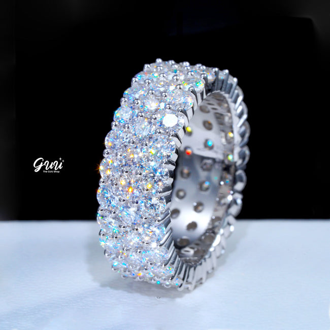 925S & VVS Moissanite 3-Row Eternity Ring White Gold Main Image
