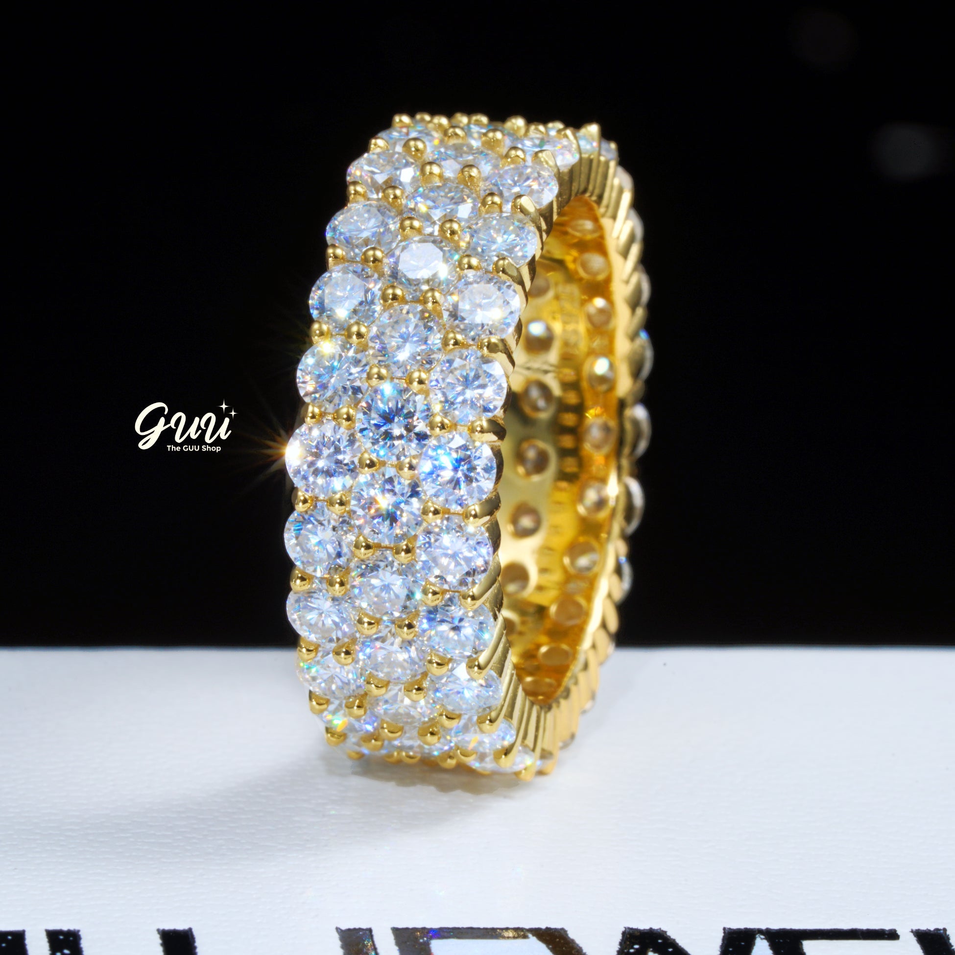 925S & VVS Moissanite 3-Row Eternity Ring 18K Gold
