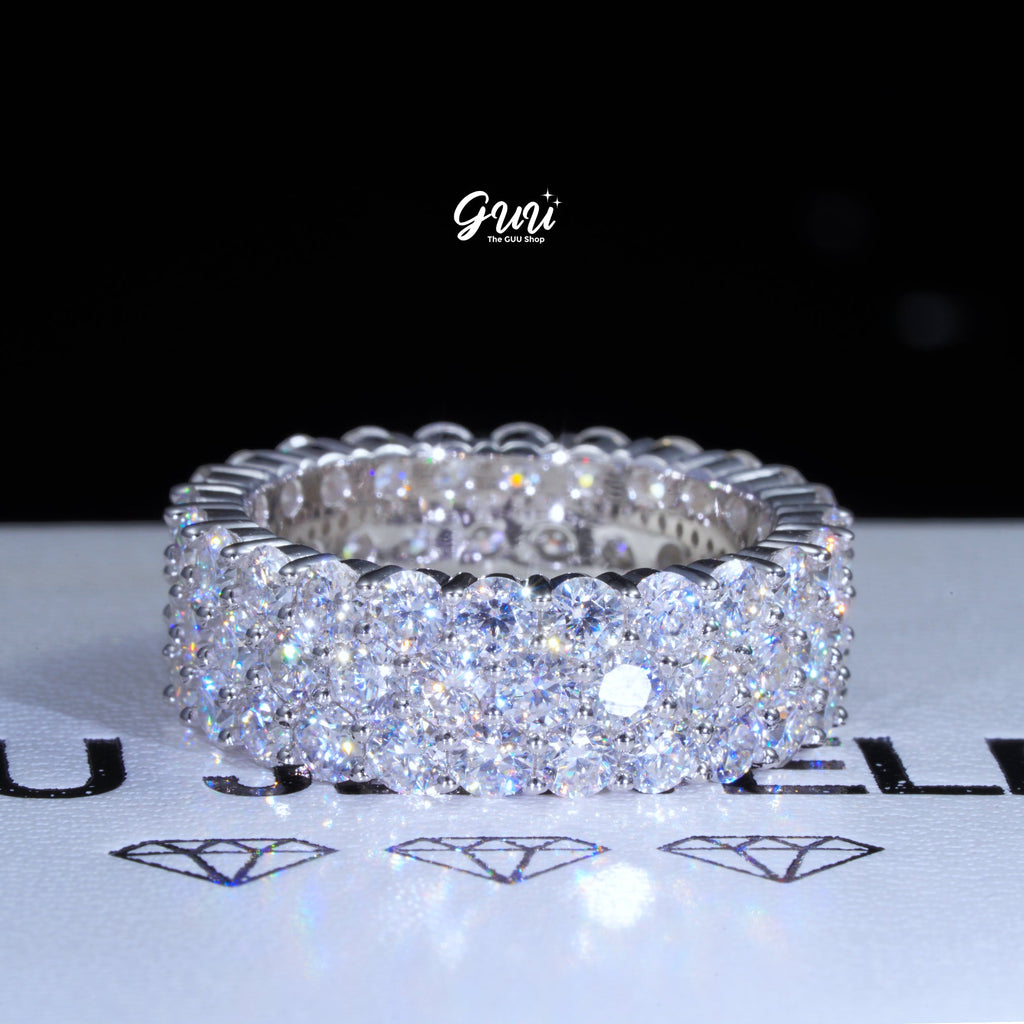 925S & VVS Moissanite 3-Row Eternity Ring White Gold