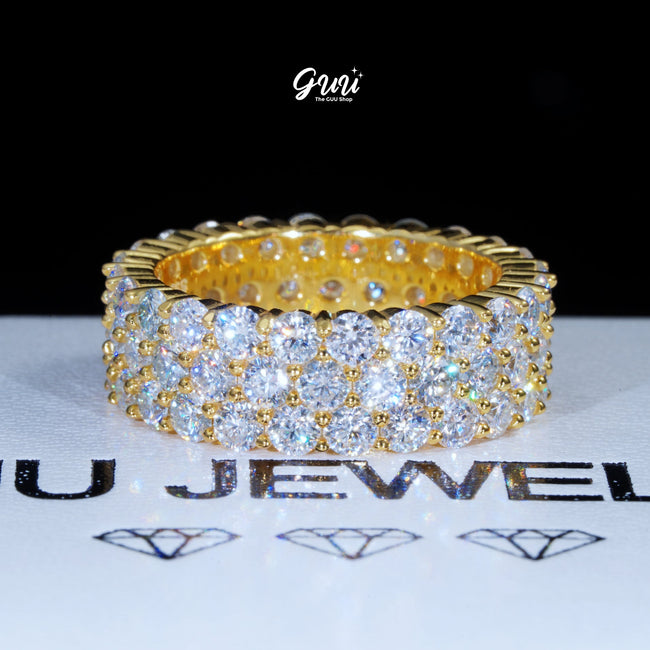 925S & VVS Moissanite 3-Row Eternity Ring 18K Gold Main Image