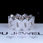 925S & VVS Moissanite Cuban Link Ring White Gold