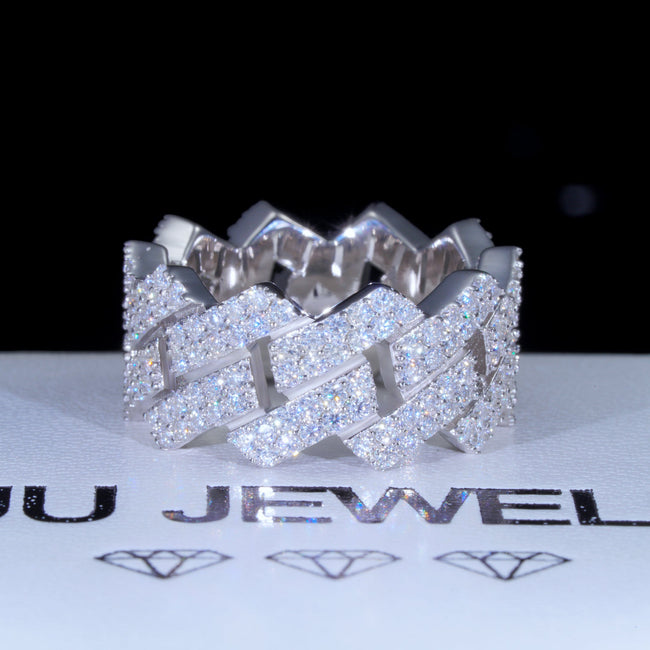 925S & VVS Moissanite Cuban Link Ring White Gold Main Image