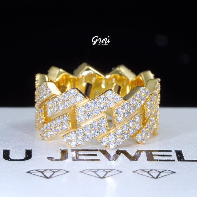 925S & VVS Moissanite Cuban Link Ring 18K Gold Hover Image