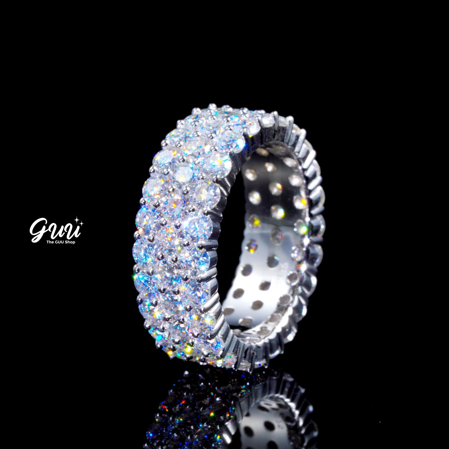 925S & VVS Moissanite 3-Row Eternity Ring White Gold