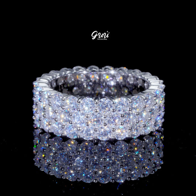 925S & VVS Moissanite 3-Row Eternity Ring White Gold Hover Image