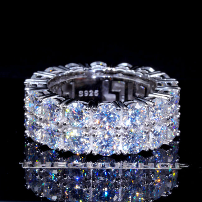 9MM 925S & VVS Moissanite Double Row Ring White Gold Main Image