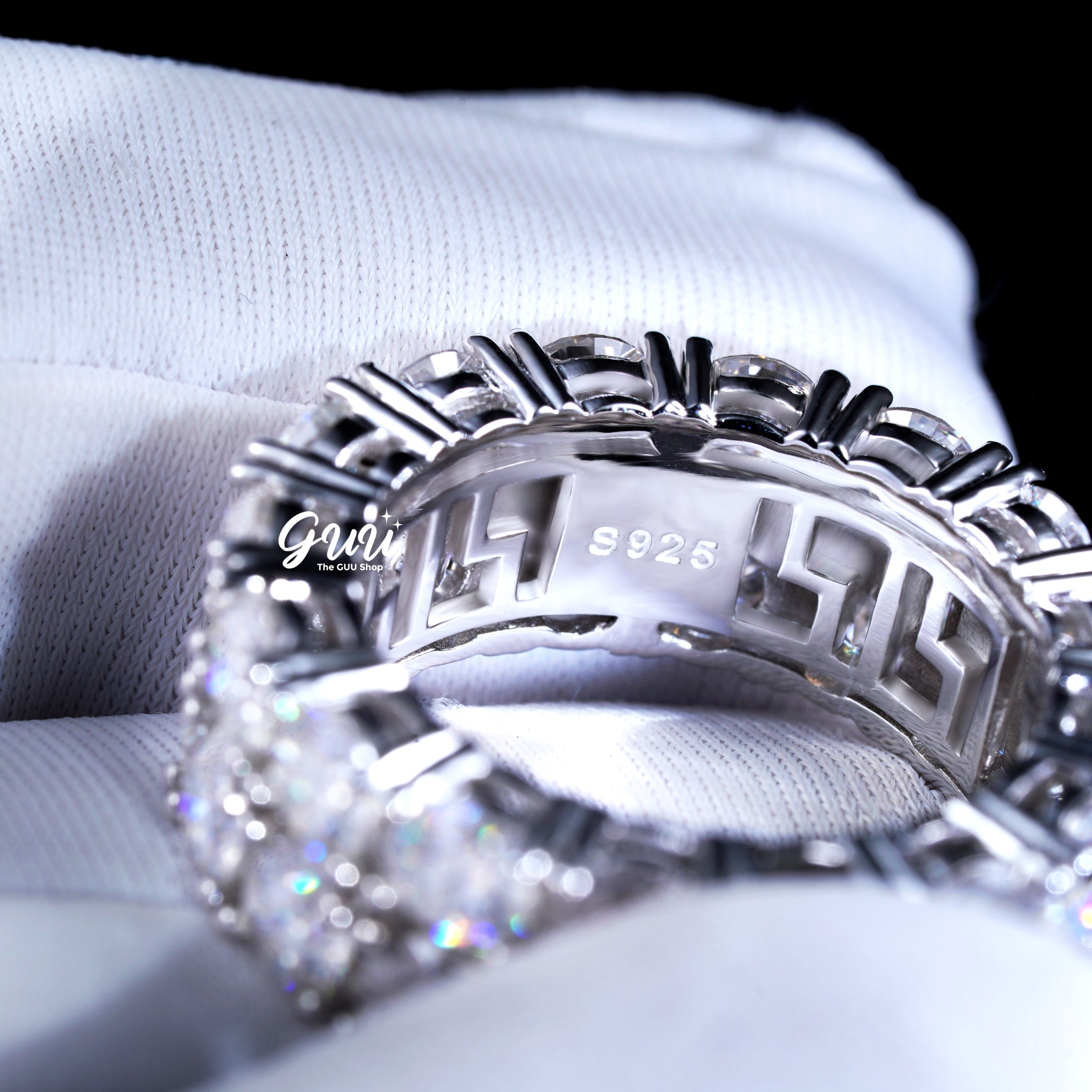 9MM 925S & VVS Moissanite Double Row Ring White Gold