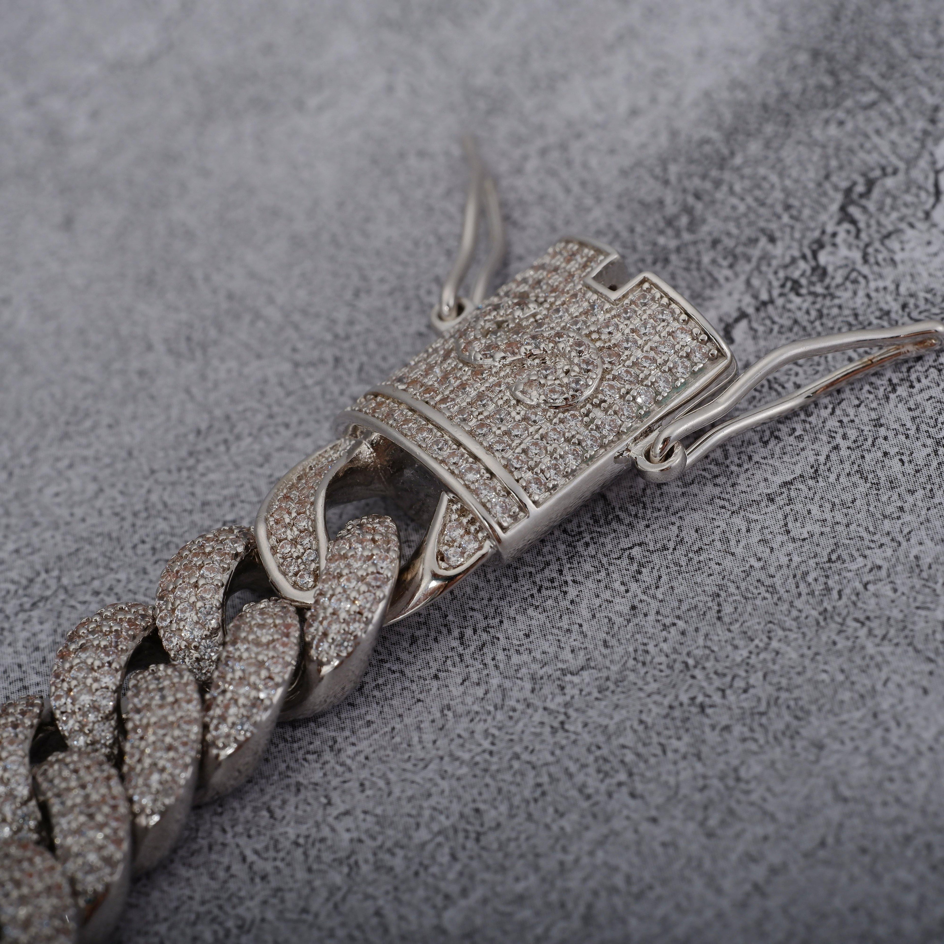 [GUU-PREM] 12MM 18K White Gold-Plated Cuban Link Bracelet