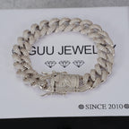 [GUU-PREM] 12MM 18K White Gold-Plated Cuban Link Bracelet
