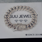 [GUU-PREM] 12MM 18K White Gold-Plated Cuban Link Bracelet