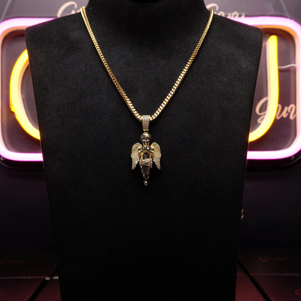 18k Gold-Plated 21mm AAA CZ Angel Pendant # Punk Rapper Chain