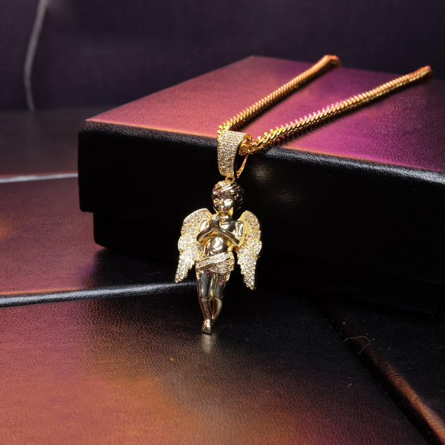 18k Gold-Plated 21mm AAA CZ Angel Pendant # Punk Rapper Chain Hover Image