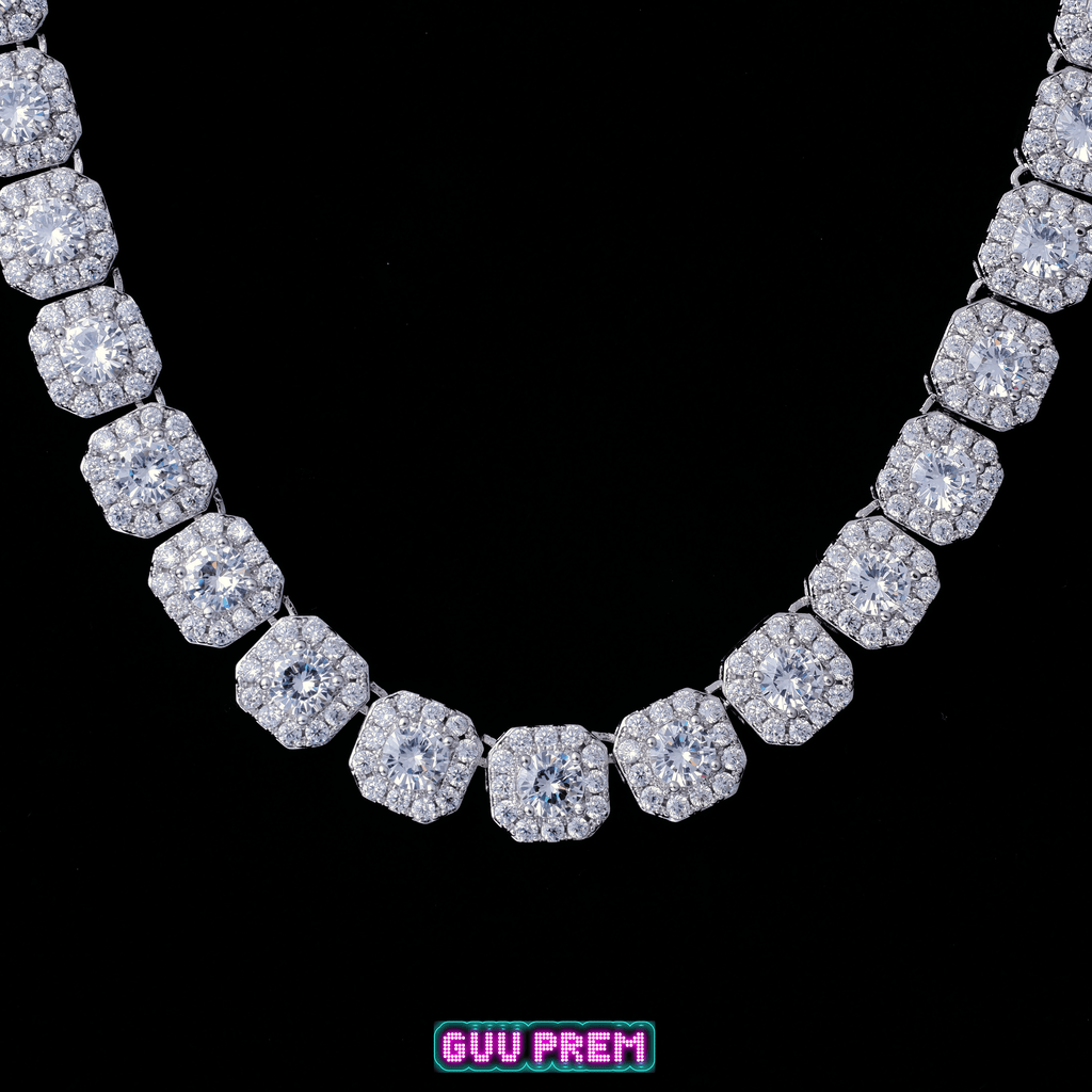 Clustered Tennis Chain in White Gold