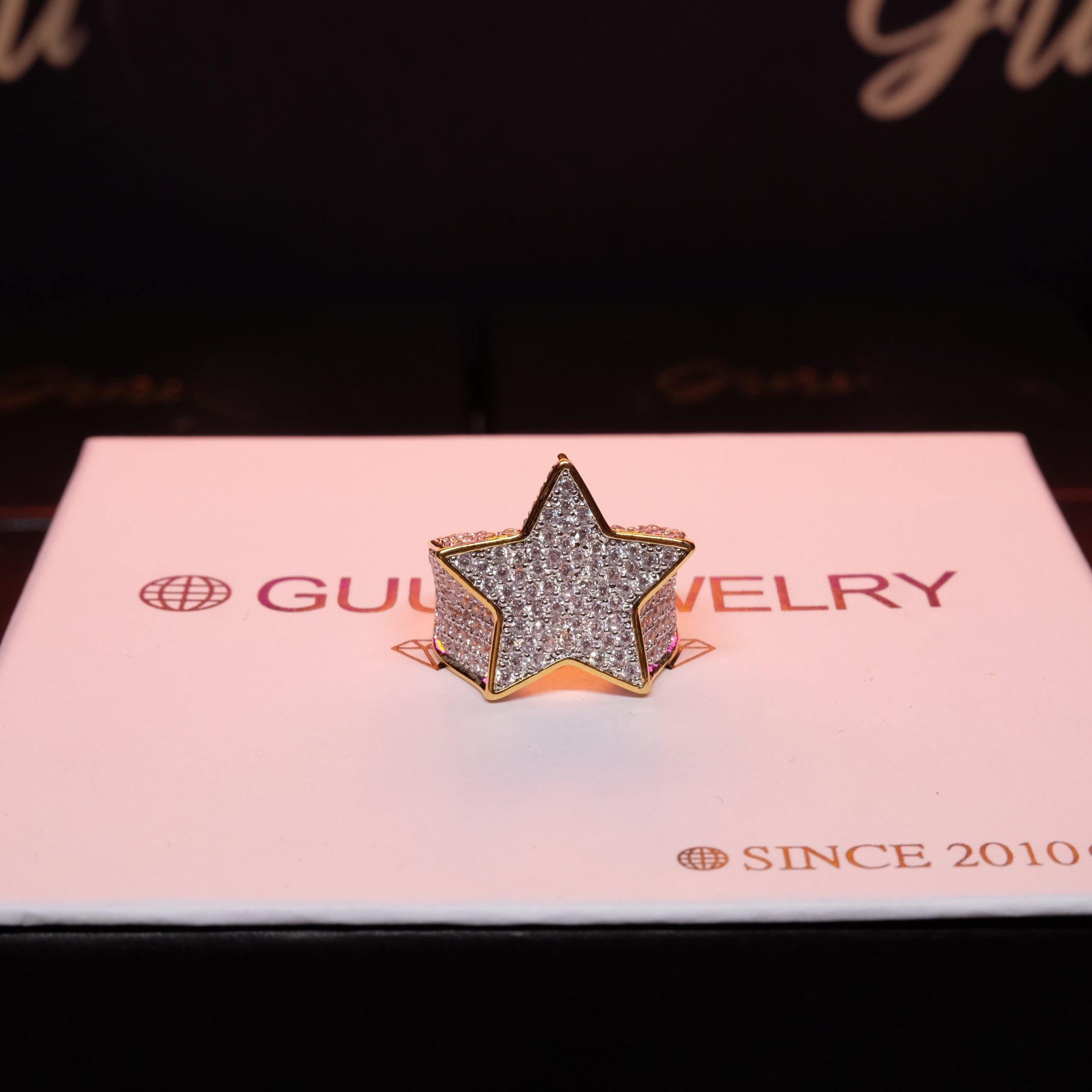 Gold-Plated Micro-inlay CZ Pentagram Ring